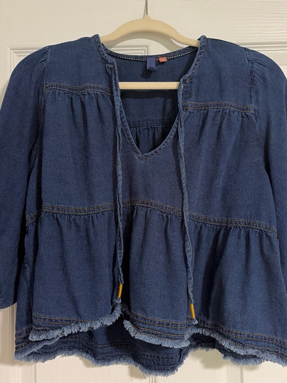 Pilcro Indigo Blue Tiered Denim Peasant Blouse